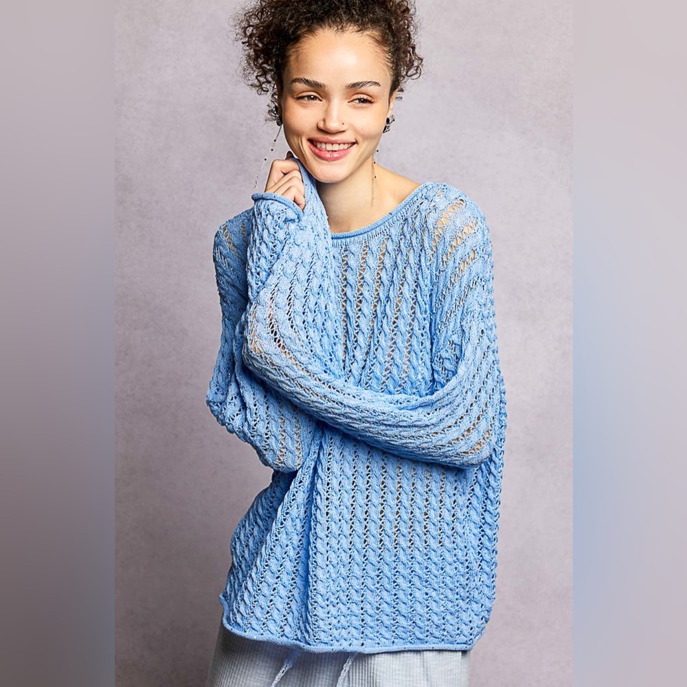 POL Sky Blue Open Knit Sweater